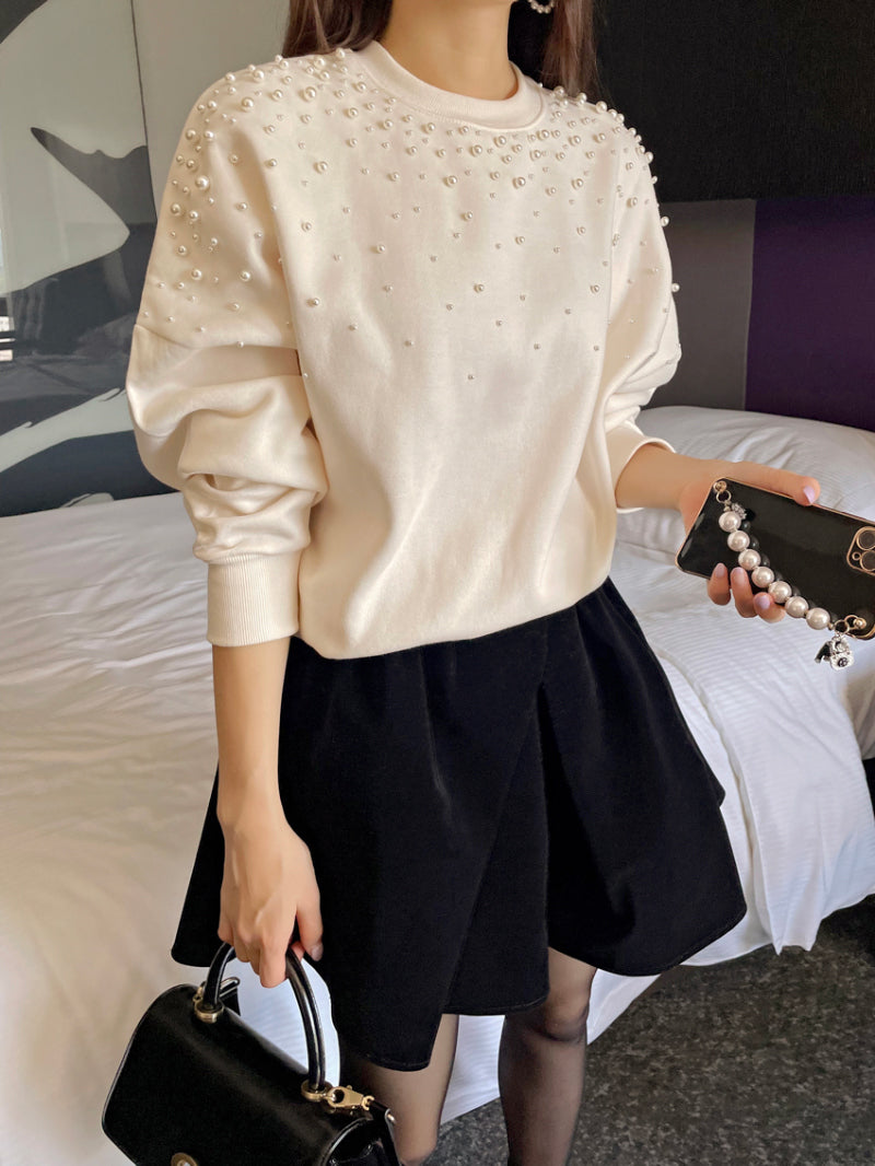 【tops】ラウンドネックビーズ長袖パーカーG23295