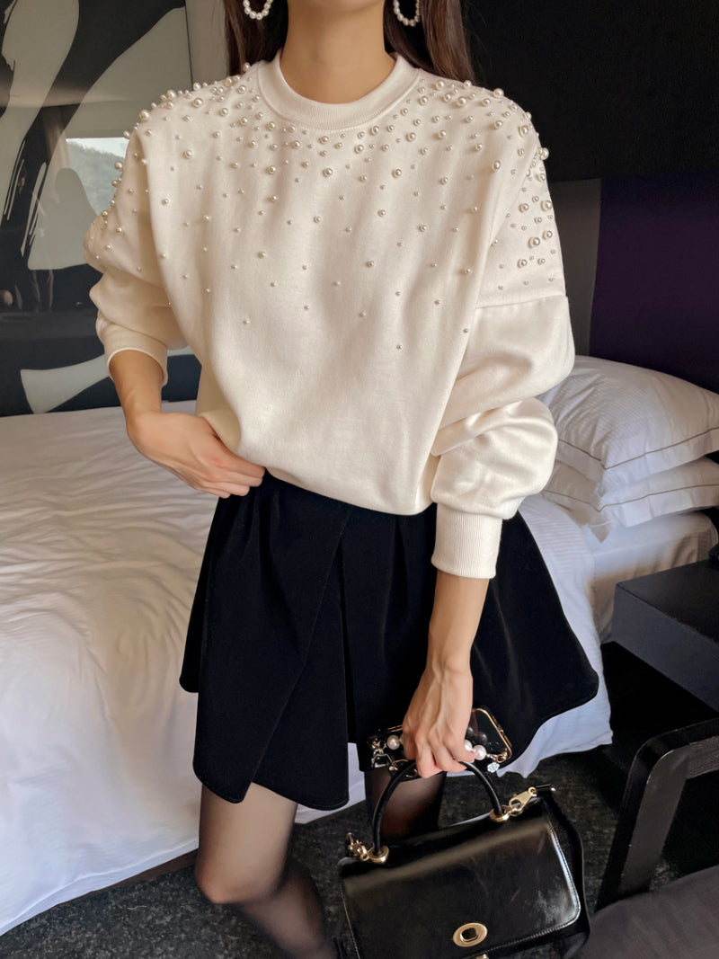 【tops】ラウンドネックビーズ長袖パーカーG23295