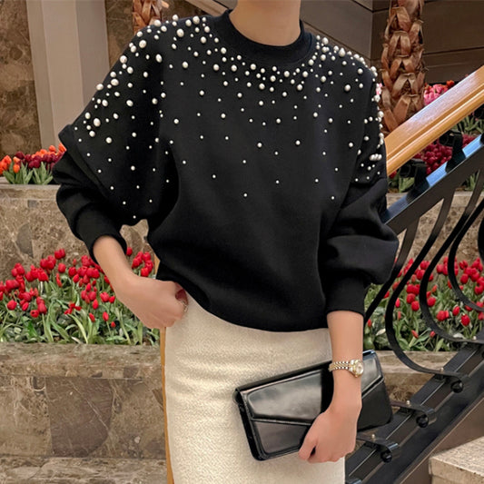 【tops】ラウンドネックビーズ長袖パーカーG23295