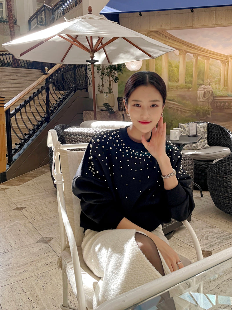 【tops】ラウンドネックビーズ長袖パーカーG23295