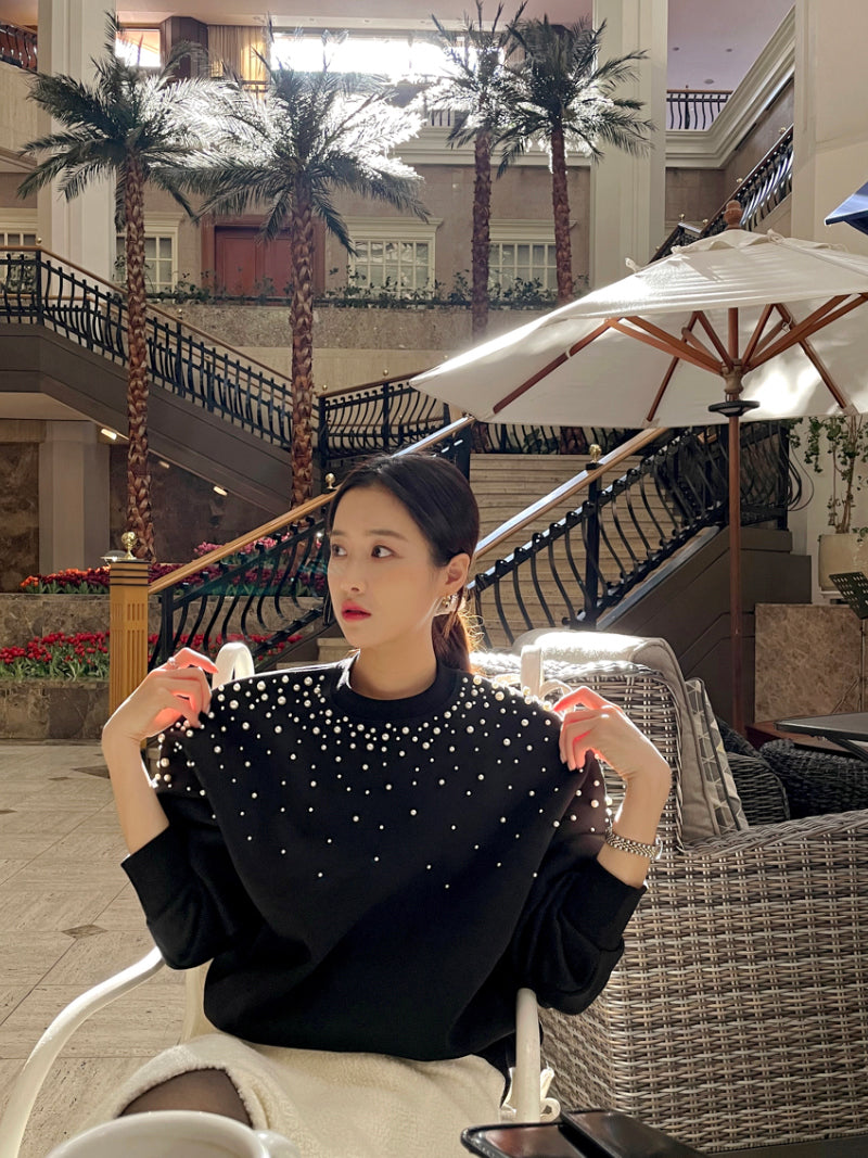 【tops】ラウンドネックビーズ長袖パーカーG23295