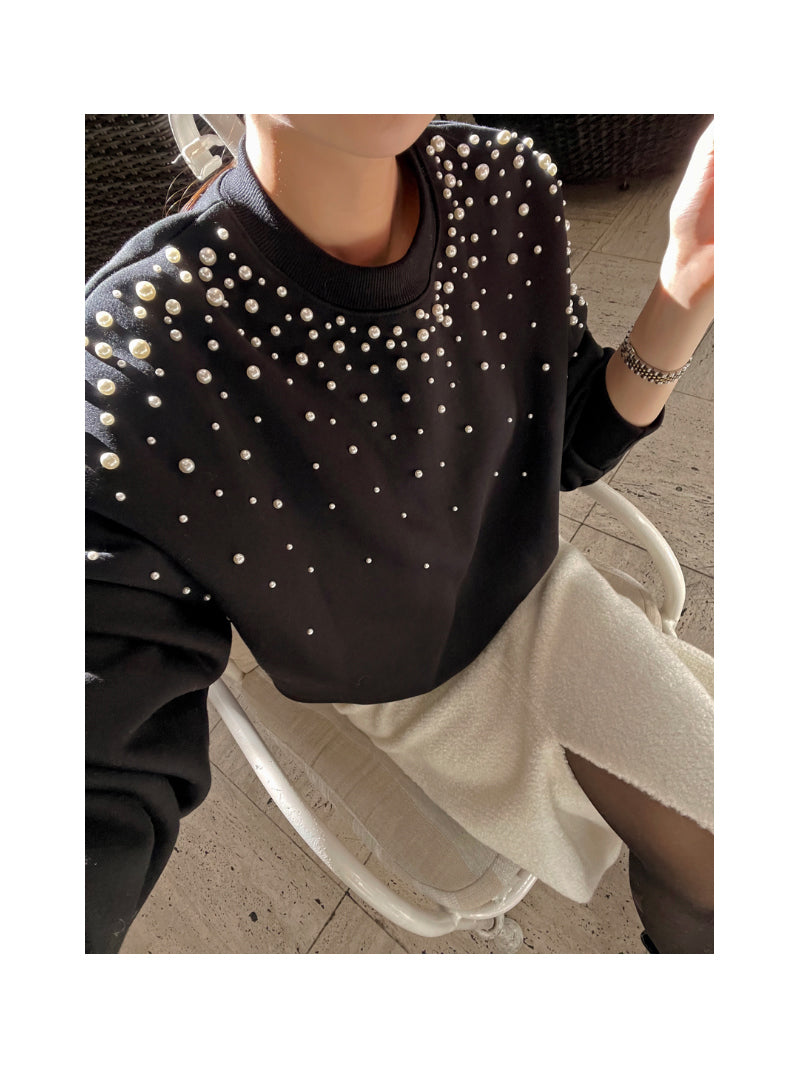 【tops】ラウンドネックビーズ長袖パーカーG23295