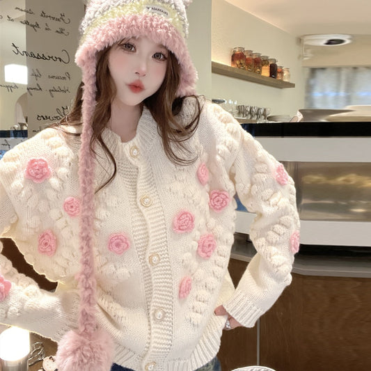 【outer】フラワースウィートニットカーディガンG23306