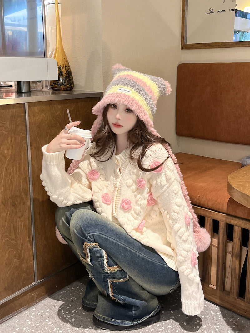 【outer】フラワースウィートニットカーディガンG23306