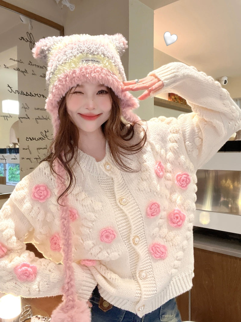 【outer】フラワースウィートニットカーディガンG23306