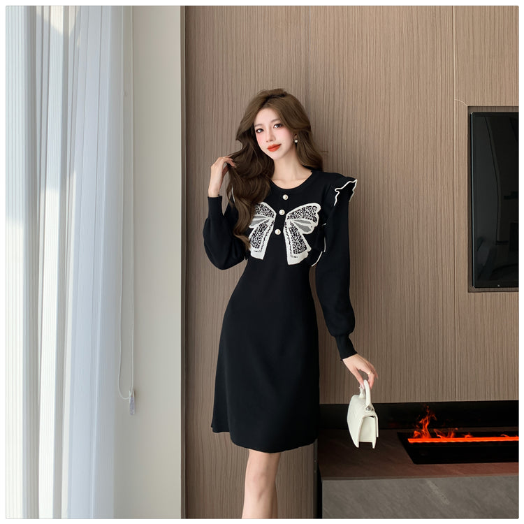 【dress】リボンフリルニットワンピースG23307