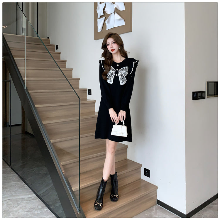 【dress】リボンフリルニットワンピースG23307