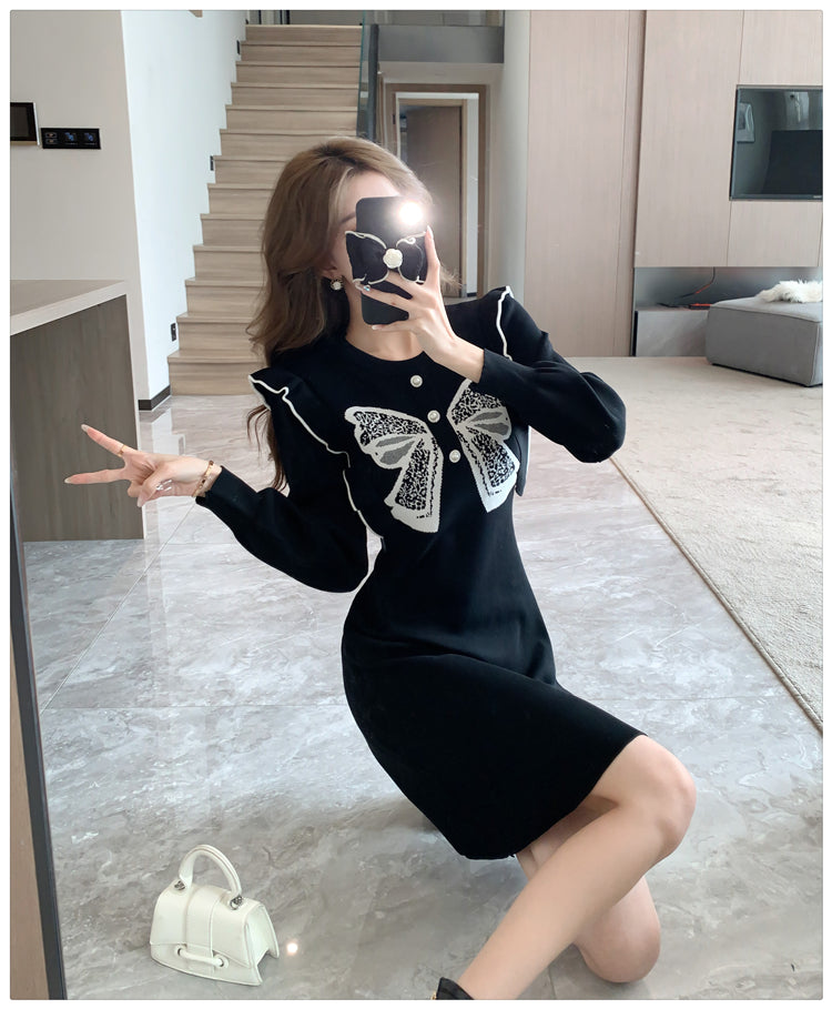 【dress】リボンフリルニットワンピースG23307