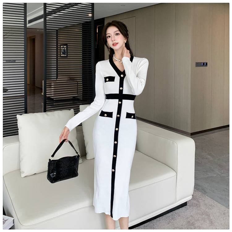 【dress】VネックタイトニットワンピースG23308