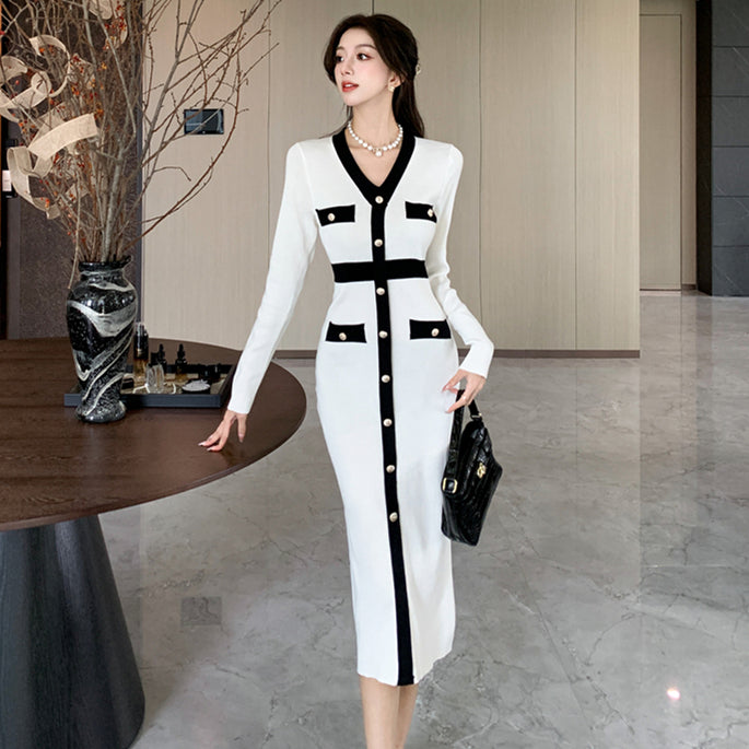 【dress】VネックタイトニットワンピースG23308