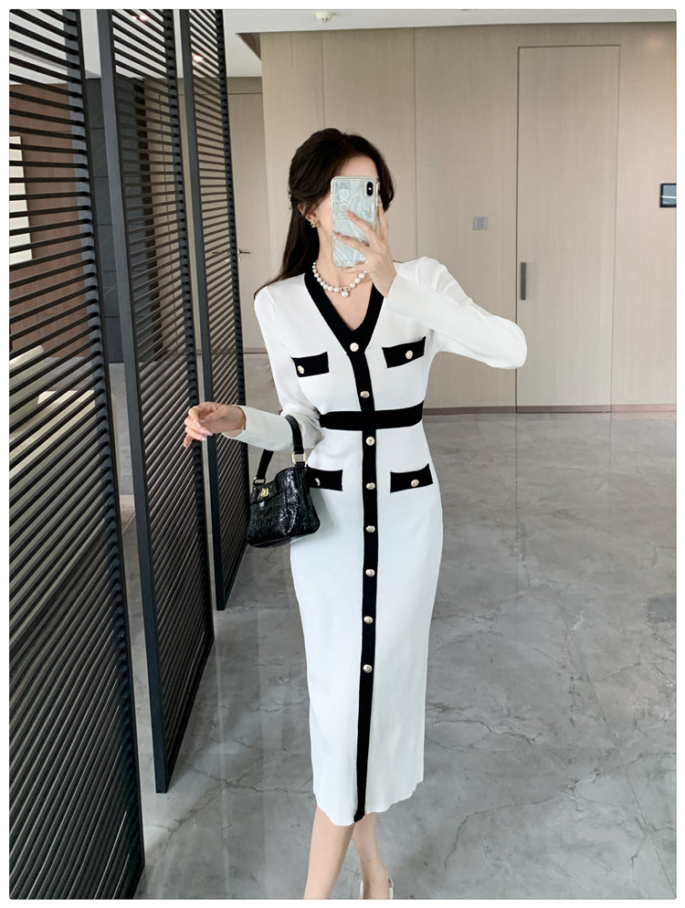 【dress】VネックタイトニットワンピースG23308