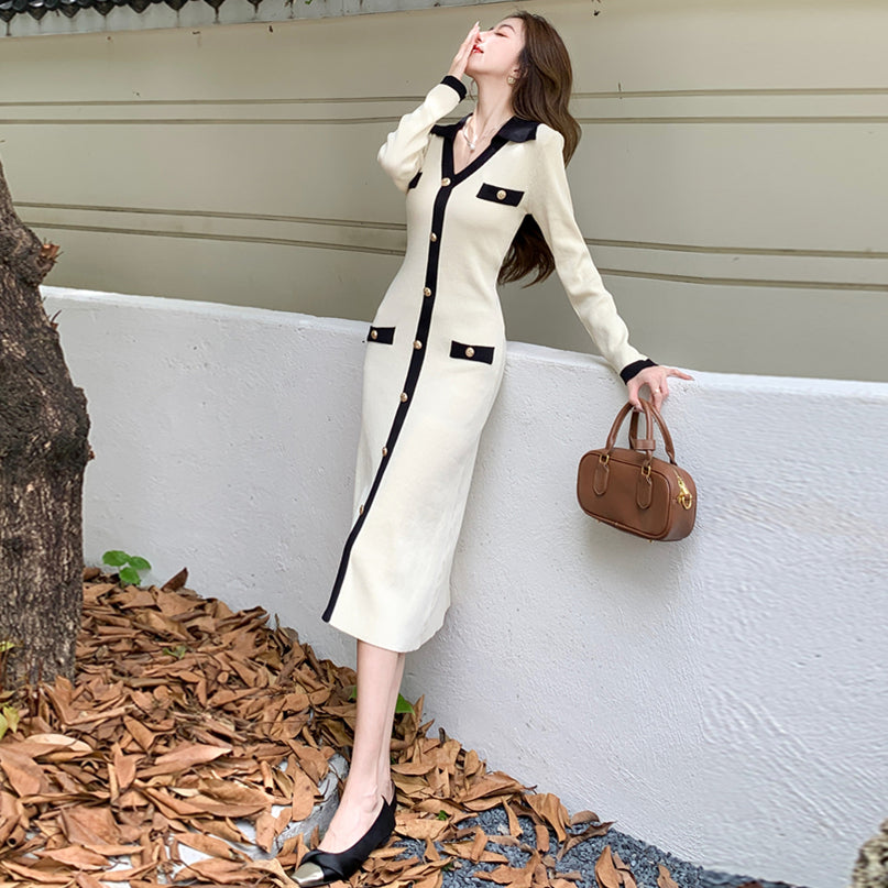 【dress】カラーマッチングニットワンピースG23309