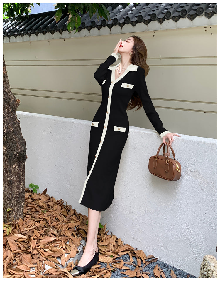 【dress】カラーマッチングニットワンピースG23309