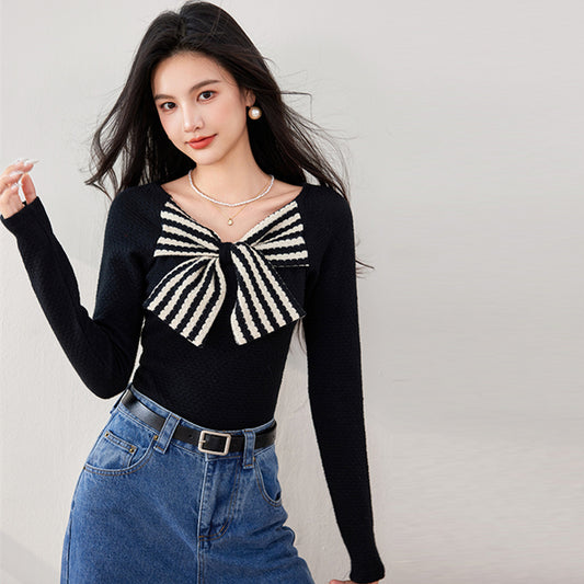 【tops】リボン長袖ニットトップスG23313