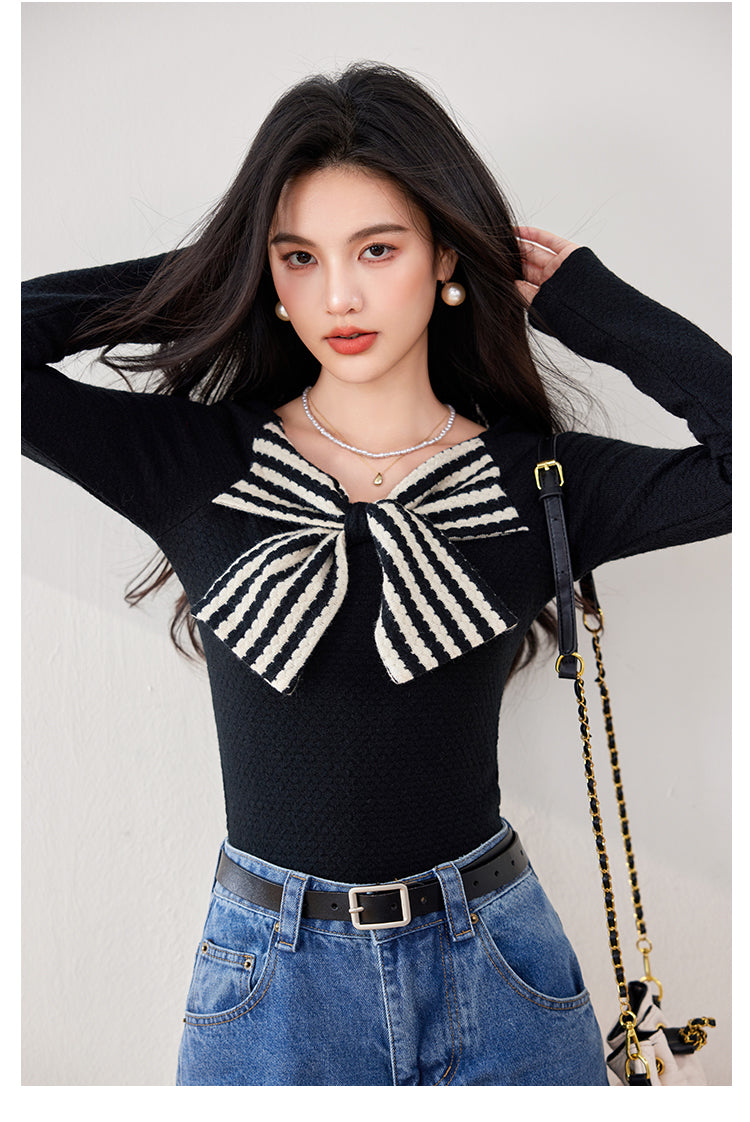 【tops】リボン長袖ニットトップスG23313