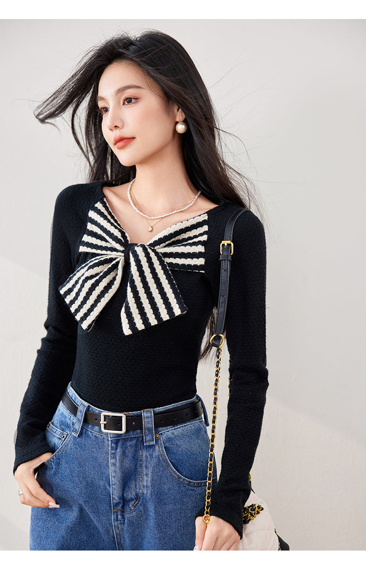 【tops】リボン長袖ニットトップスG23313