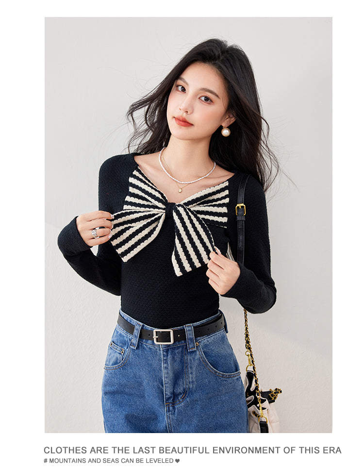 【tops】リボン長袖ニットトップスG23313