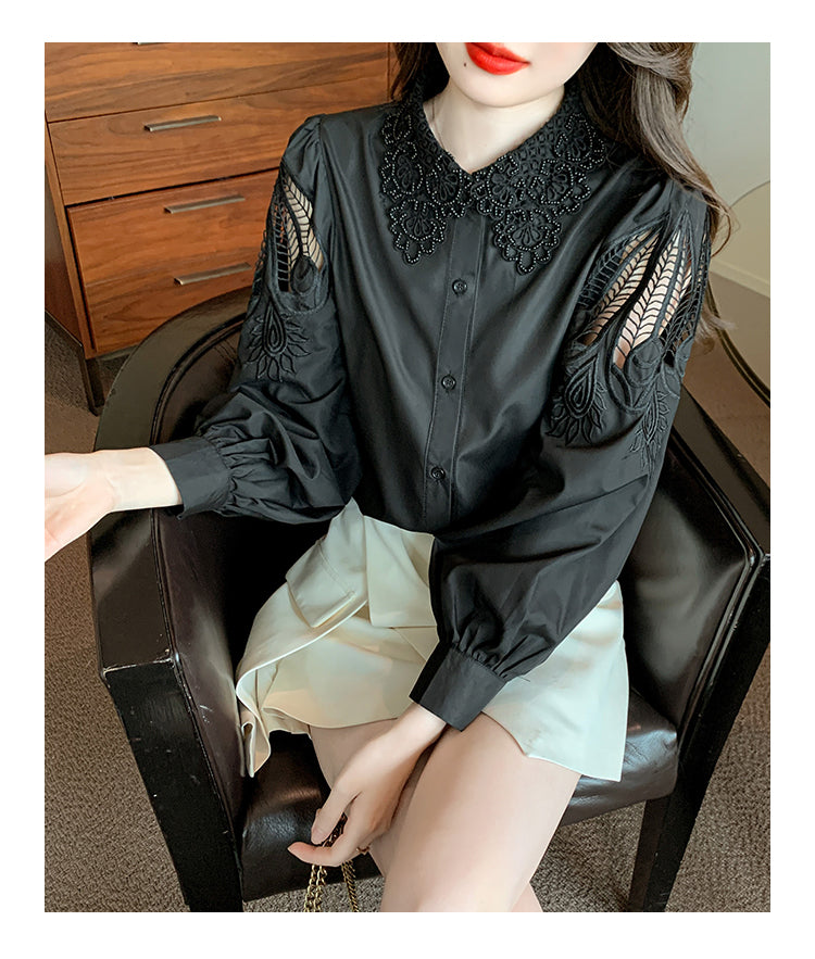 【tops】高級感　長袖ブラウスG23314