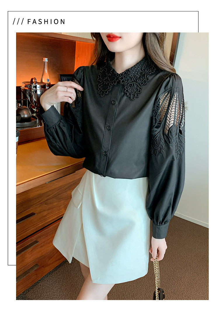 【tops】高級感　長袖ブラウスG23314