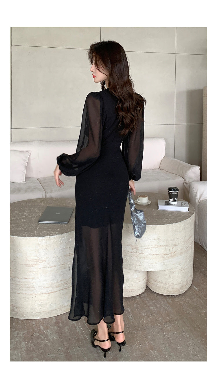 【dress】Vネック長袖フリルデートワンピースG23318