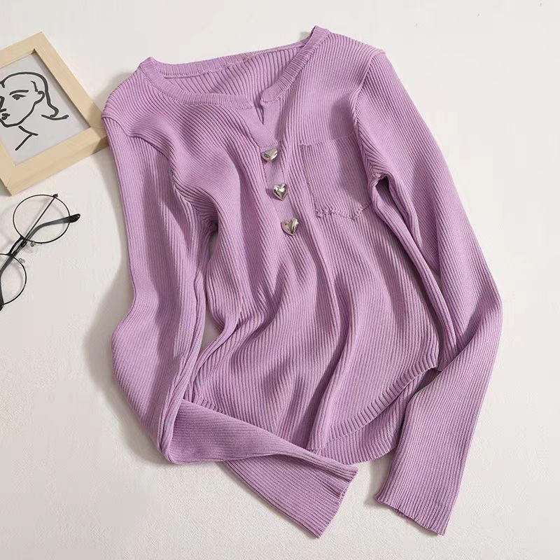 【tops】Vネック長袖ニットトップスG23319