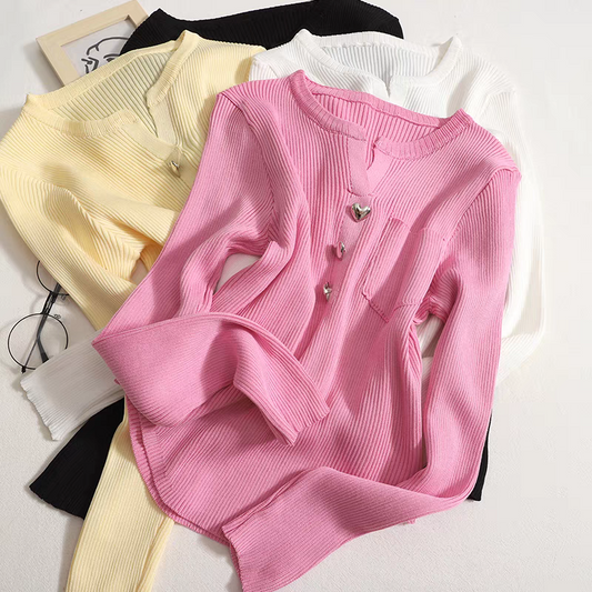 【tops】Vネック長袖ニットトップスG23319