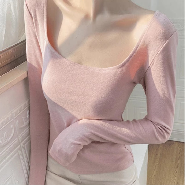【tops】スクエアネック春秋長袖TシャツG23322
