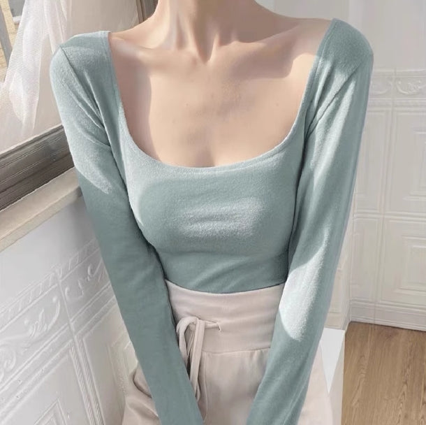 【tops】スクエアネック春秋長袖TシャツG23322