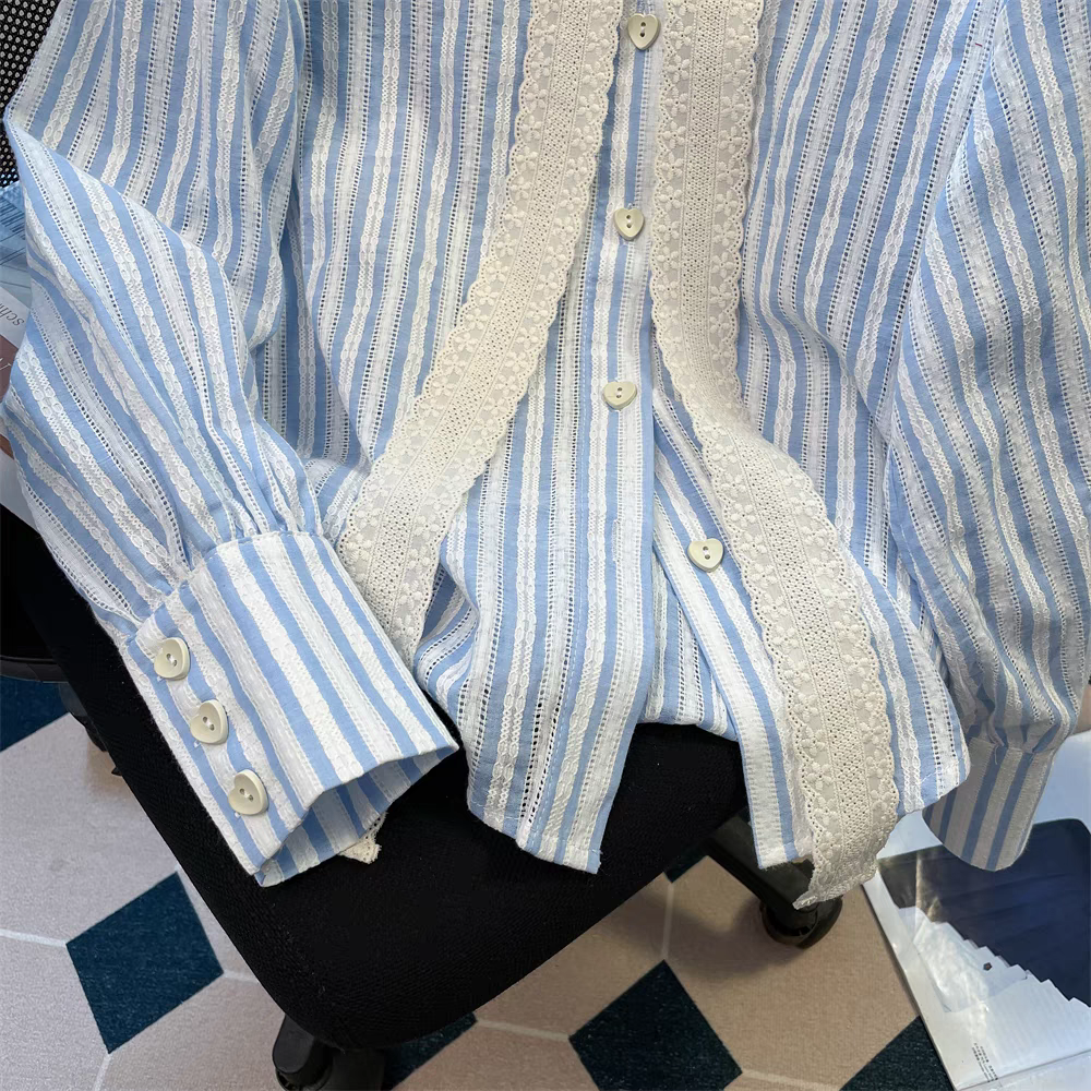 【tops】リボンストライプ柄春秋長袖シャツG23323