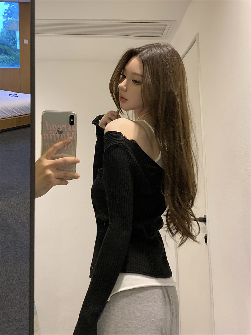 【tops】偽二つ切り替えニットトップスG23326