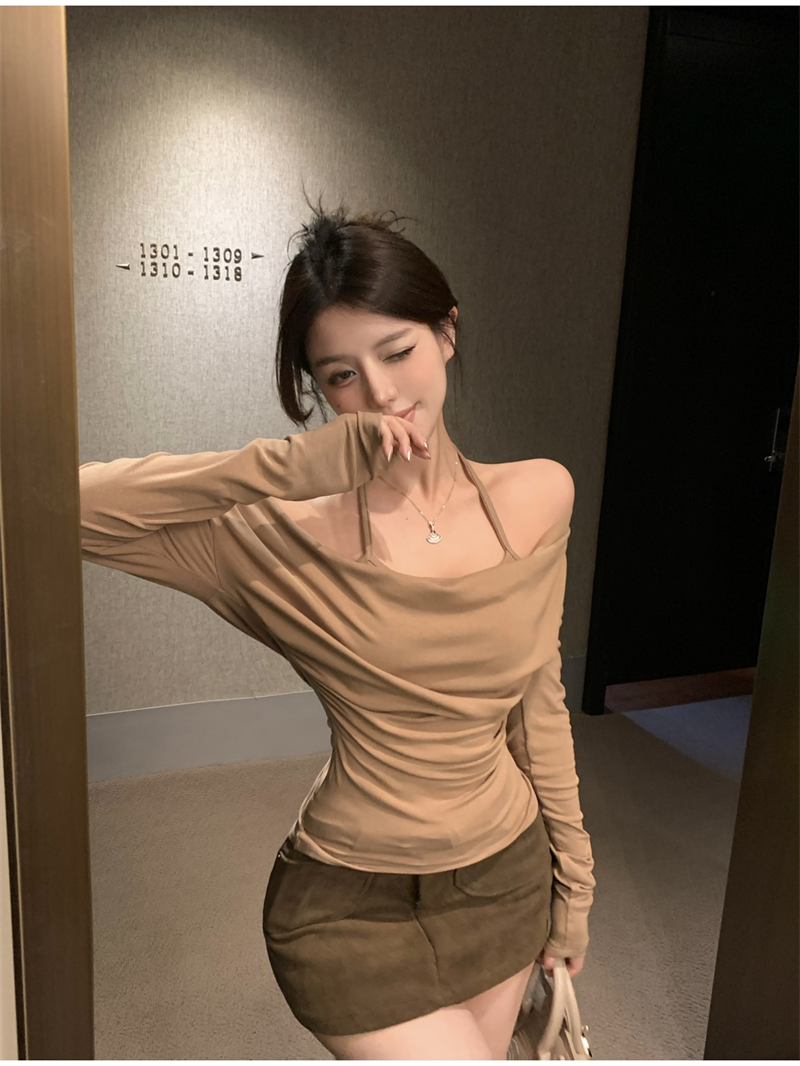 【tops】偽二つ切り替え秋長袖TシャツG23327