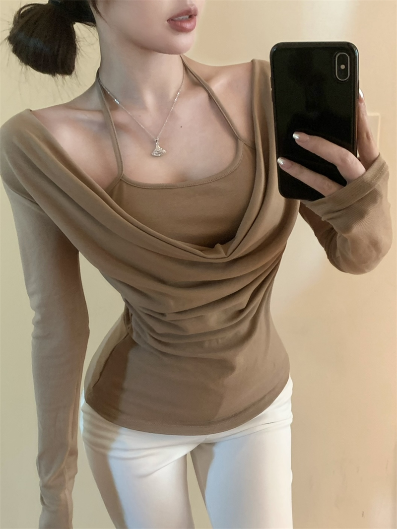 【tops】偽二つ切り替え秋長袖TシャツG23327