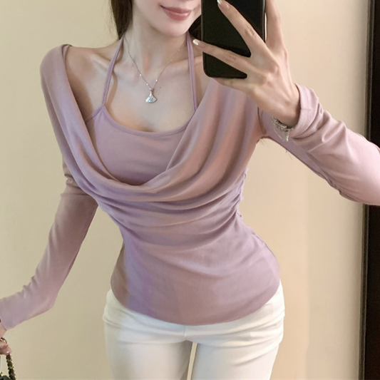 【tops】偽二つ切り替え秋長袖TシャツG23327