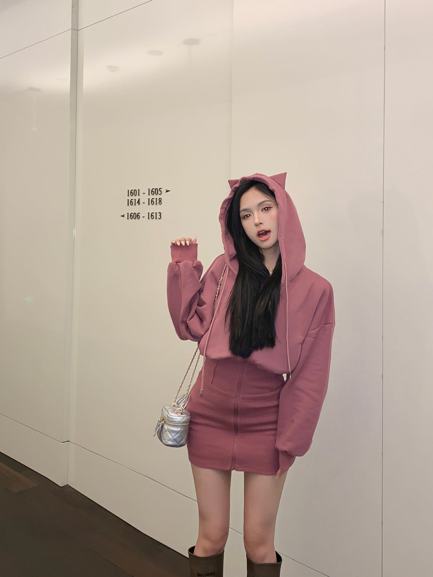 【dress】フード付き長袖デートワンピースG23330