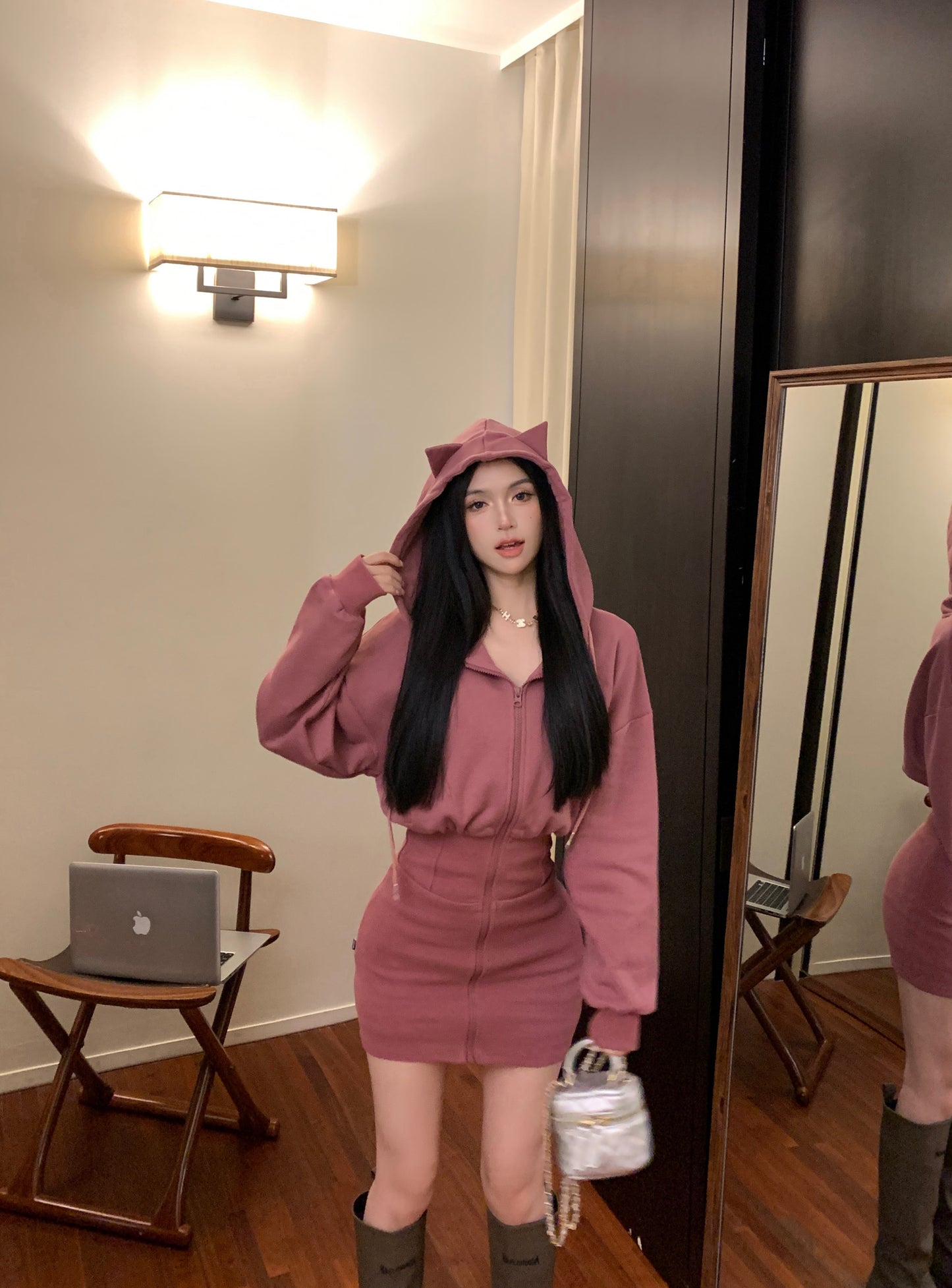 【dress】フード付き長袖デートワンピースG23330