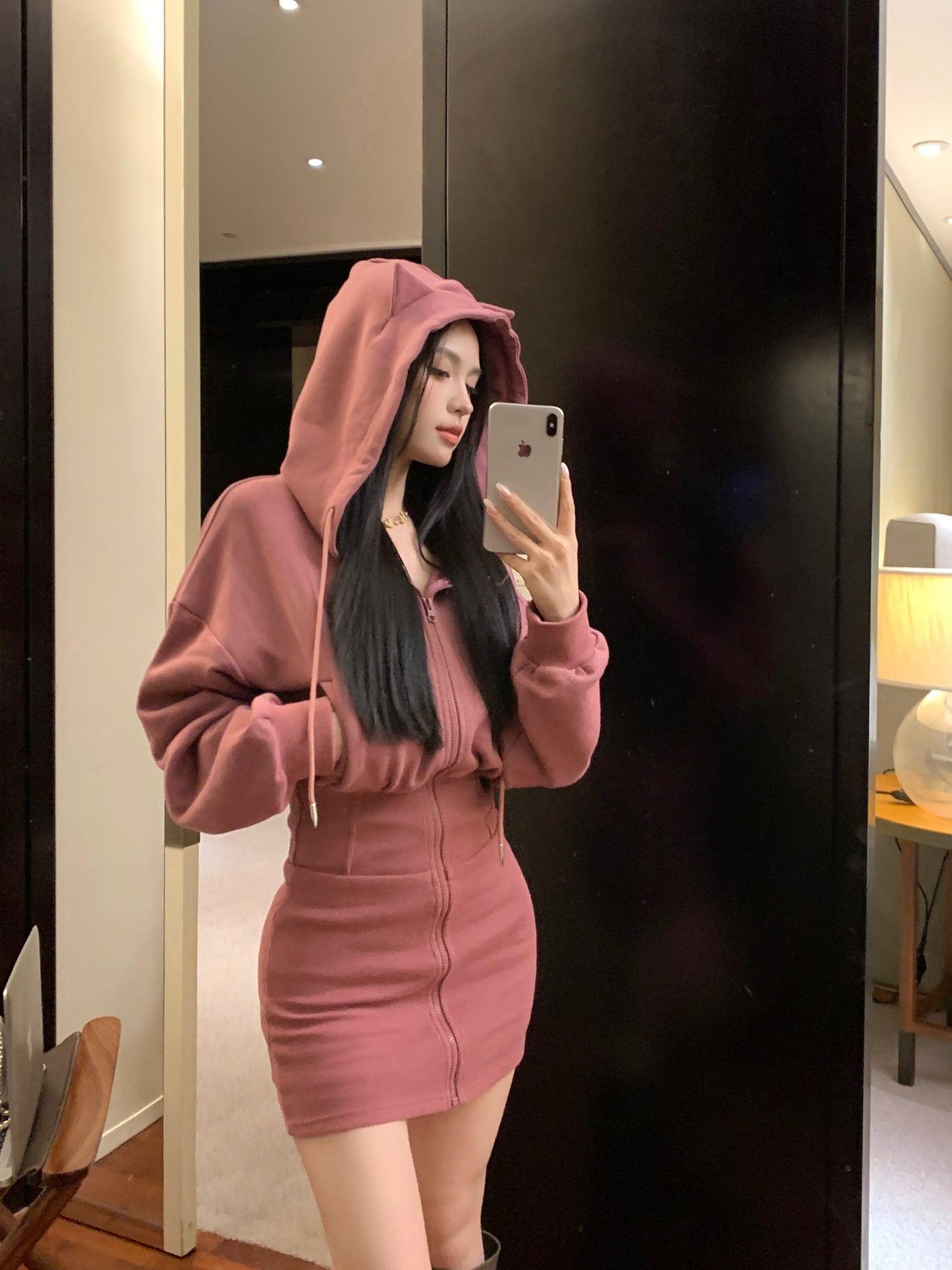 【dress】フード付き長袖デートワンピースG23330