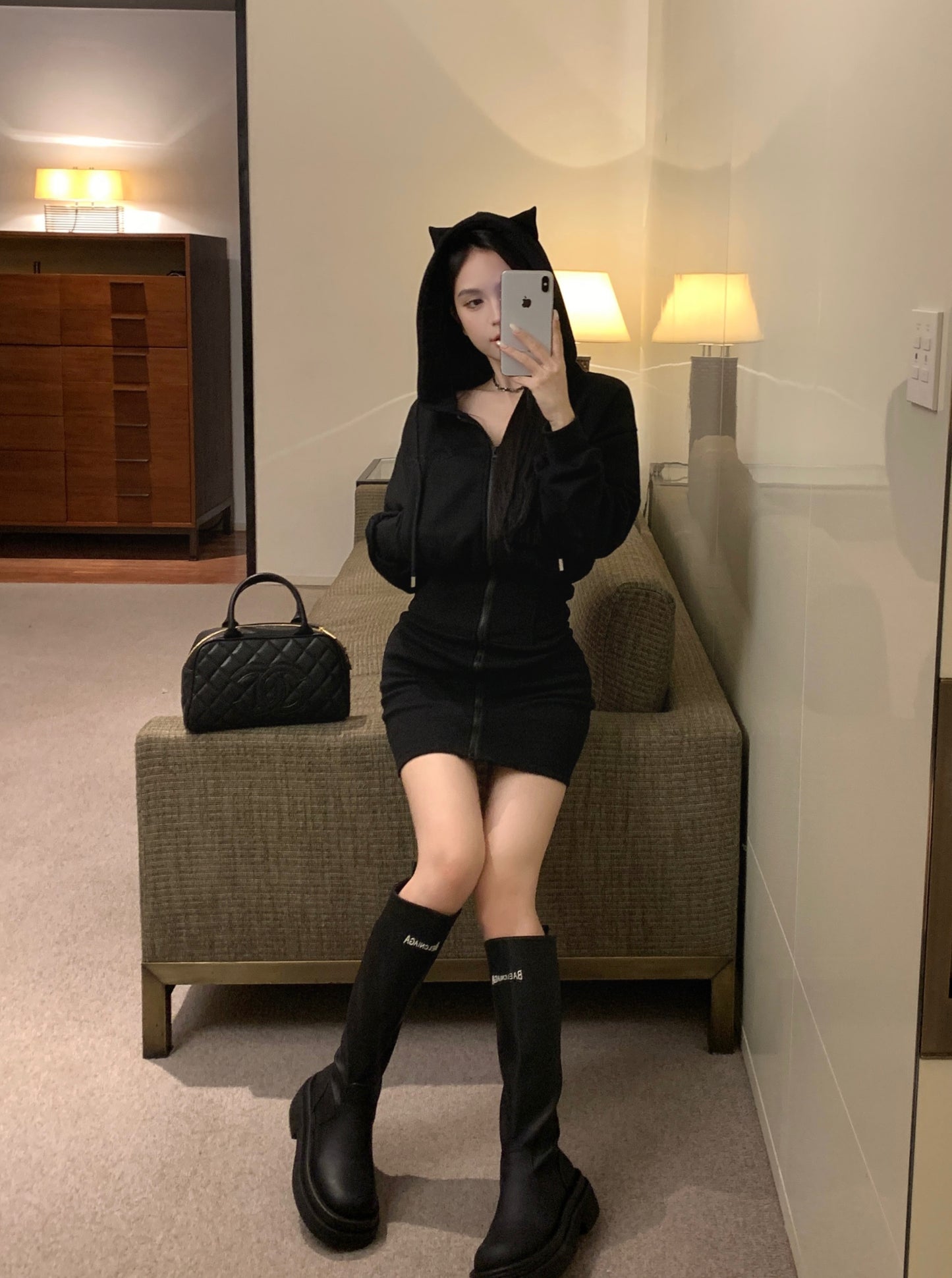 【dress】フード付き長袖デートワンピースG23330