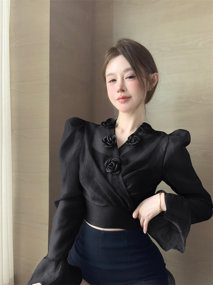 【tops】デザインフラワーブラウスG23336