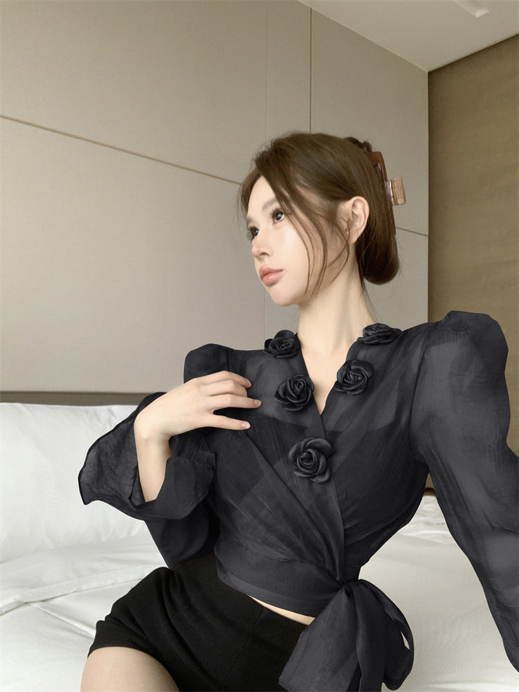 【tops】デザインフラワーブラウスG23336