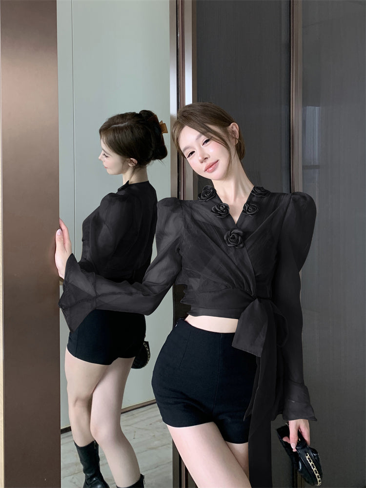 【tops】デザインフラワーブラウスG23336