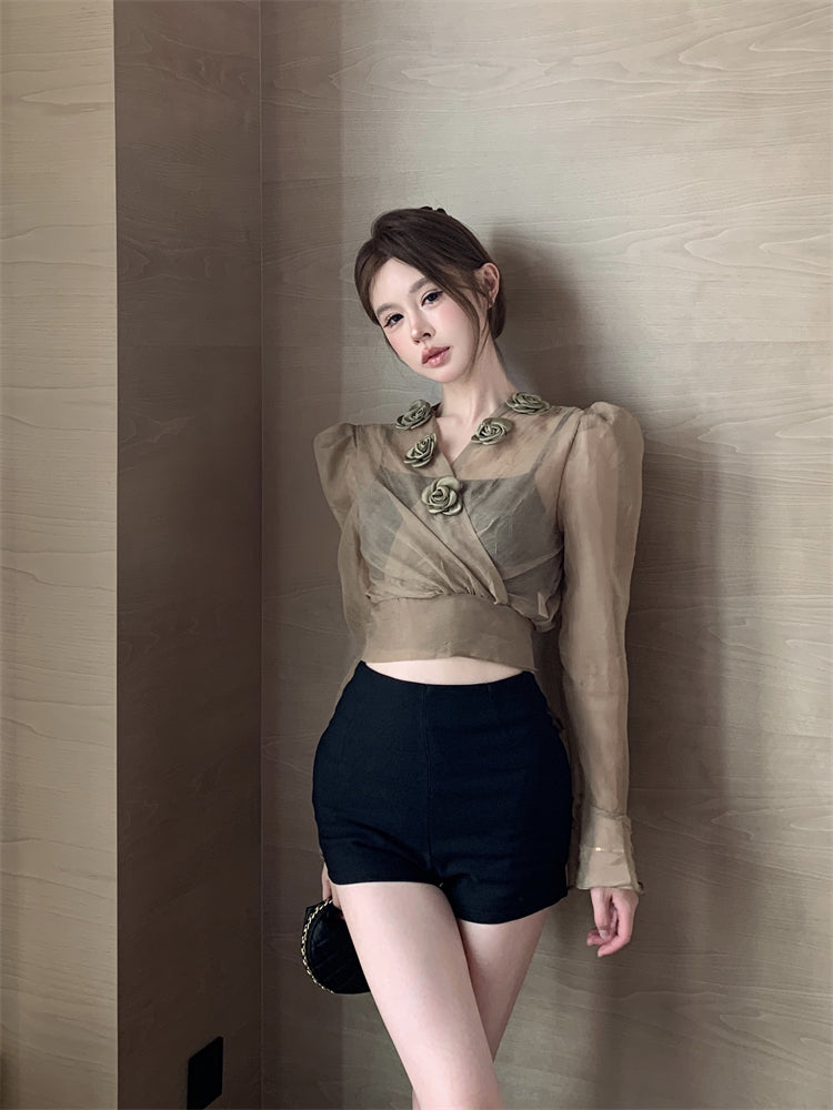 【tops】デザインフラワーブラウスG23336