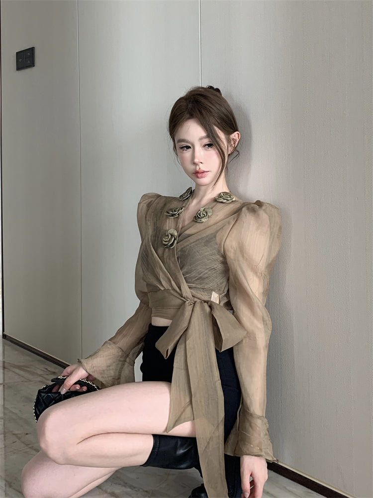 【tops】デザインフラワーブラウスG23336