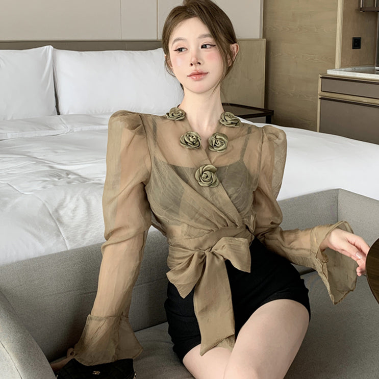 【tops】デザインフラワーブラウスG23336