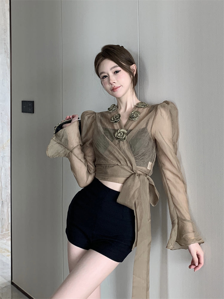 【tops】デザインフラワーブラウスG23336