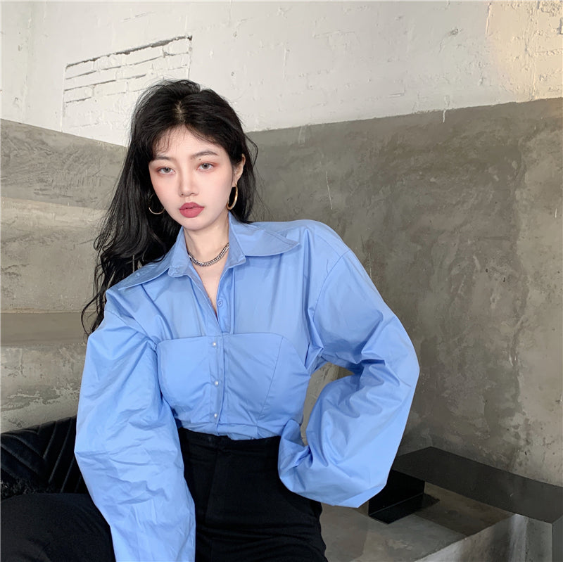 【tops】デザイン偽二つ切り替えシャツG23340