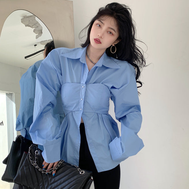 【tops】デザイン偽二つ切り替えシャツG23340