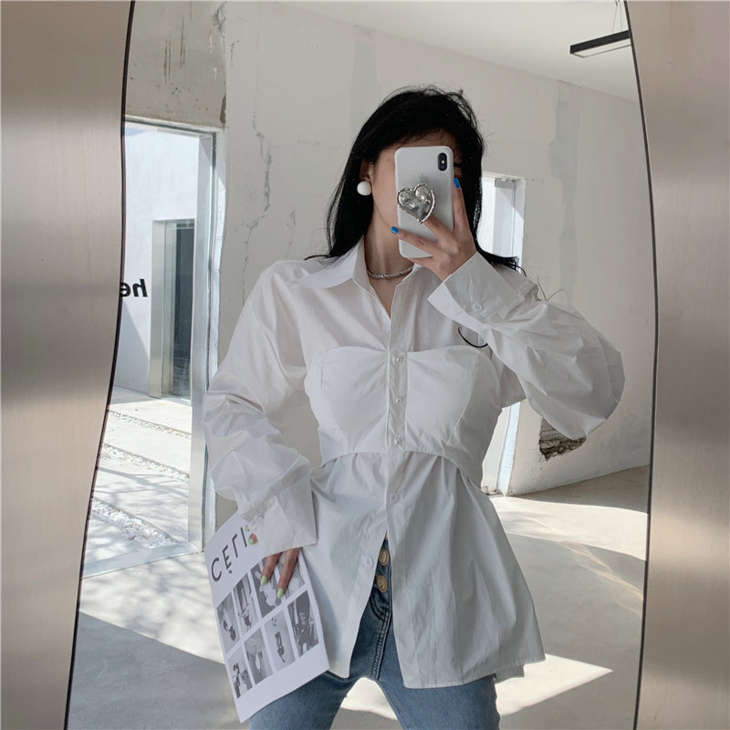 【tops】デザイン偽二つ切り替えシャツG23340