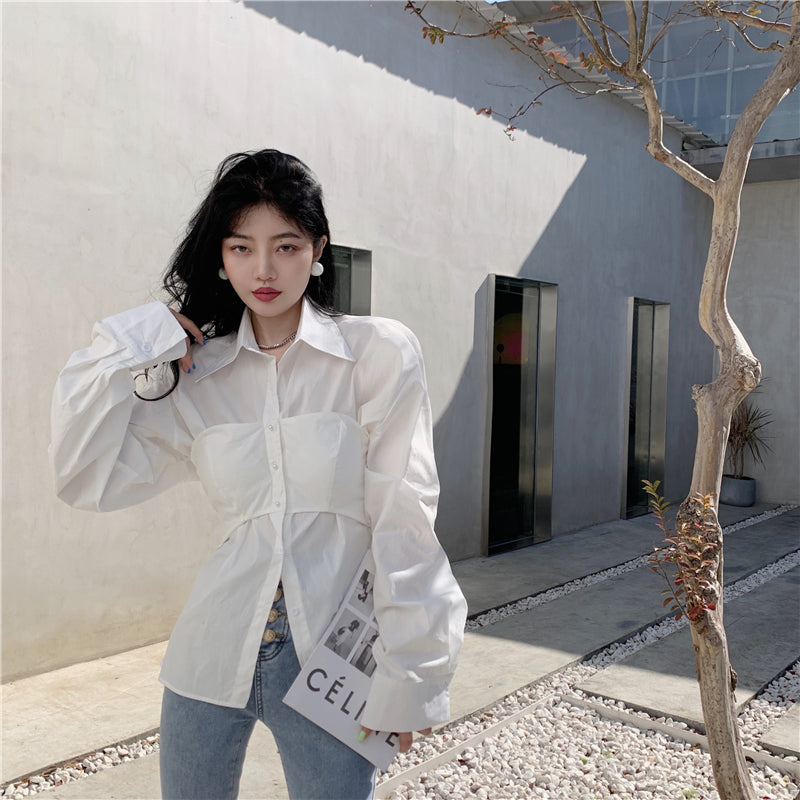 【tops】デザイン偽二つ切り替えシャツG23340