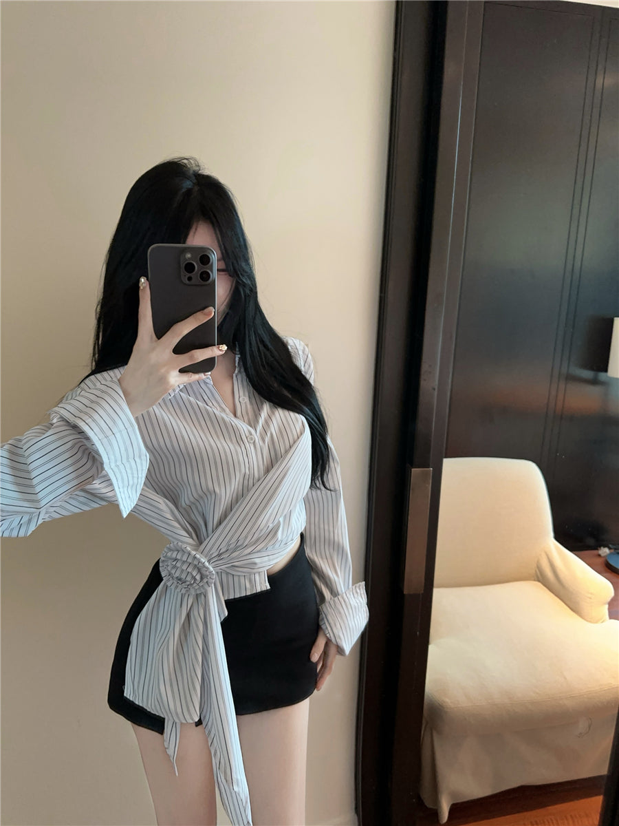 【tops】ストライプ柄長袖シャツG23343