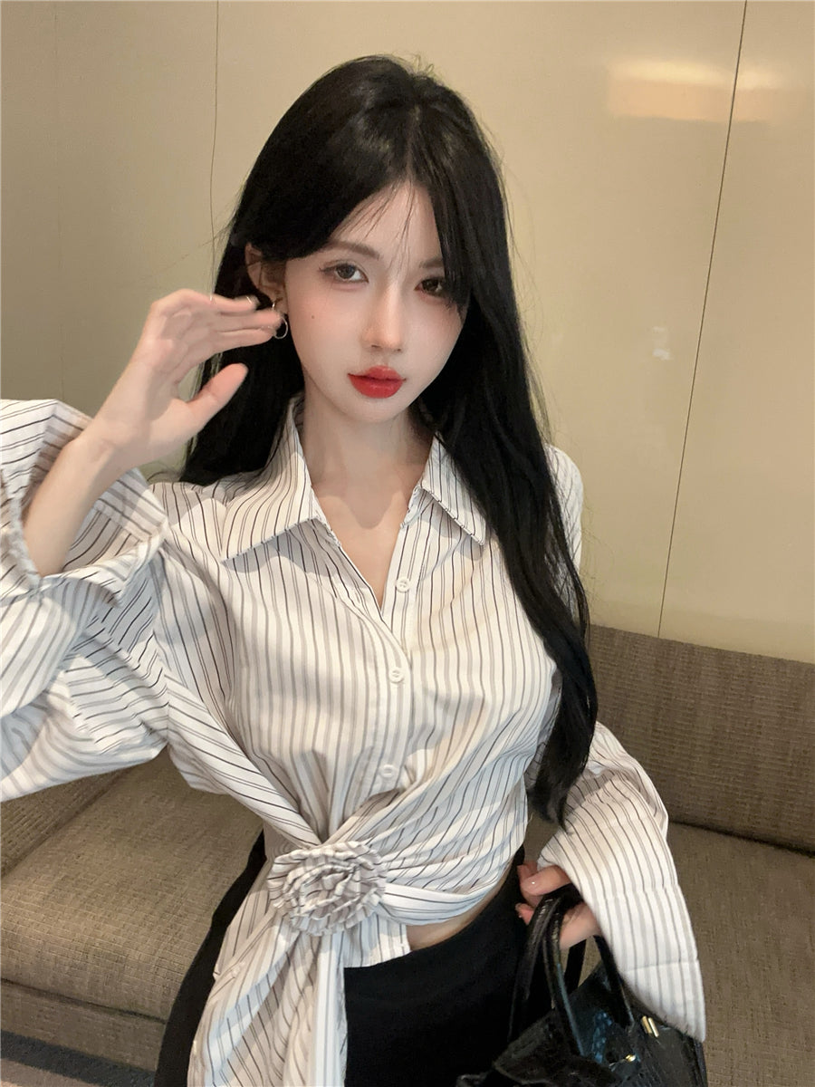 【tops】ストライプ柄長袖シャツG23343